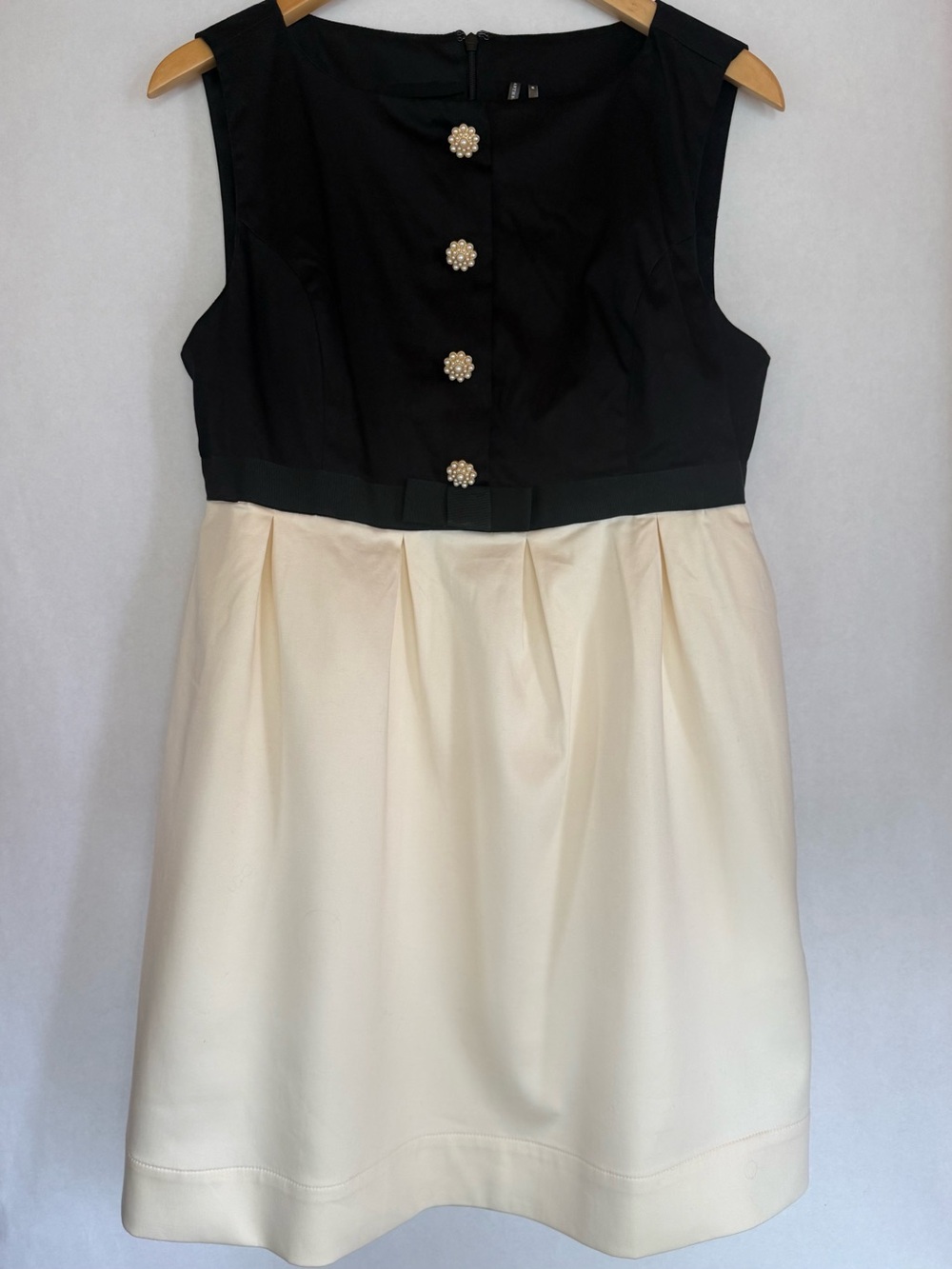 Anthropologie Black and Cream Pearl-Button Fit & Flare Mini Dress